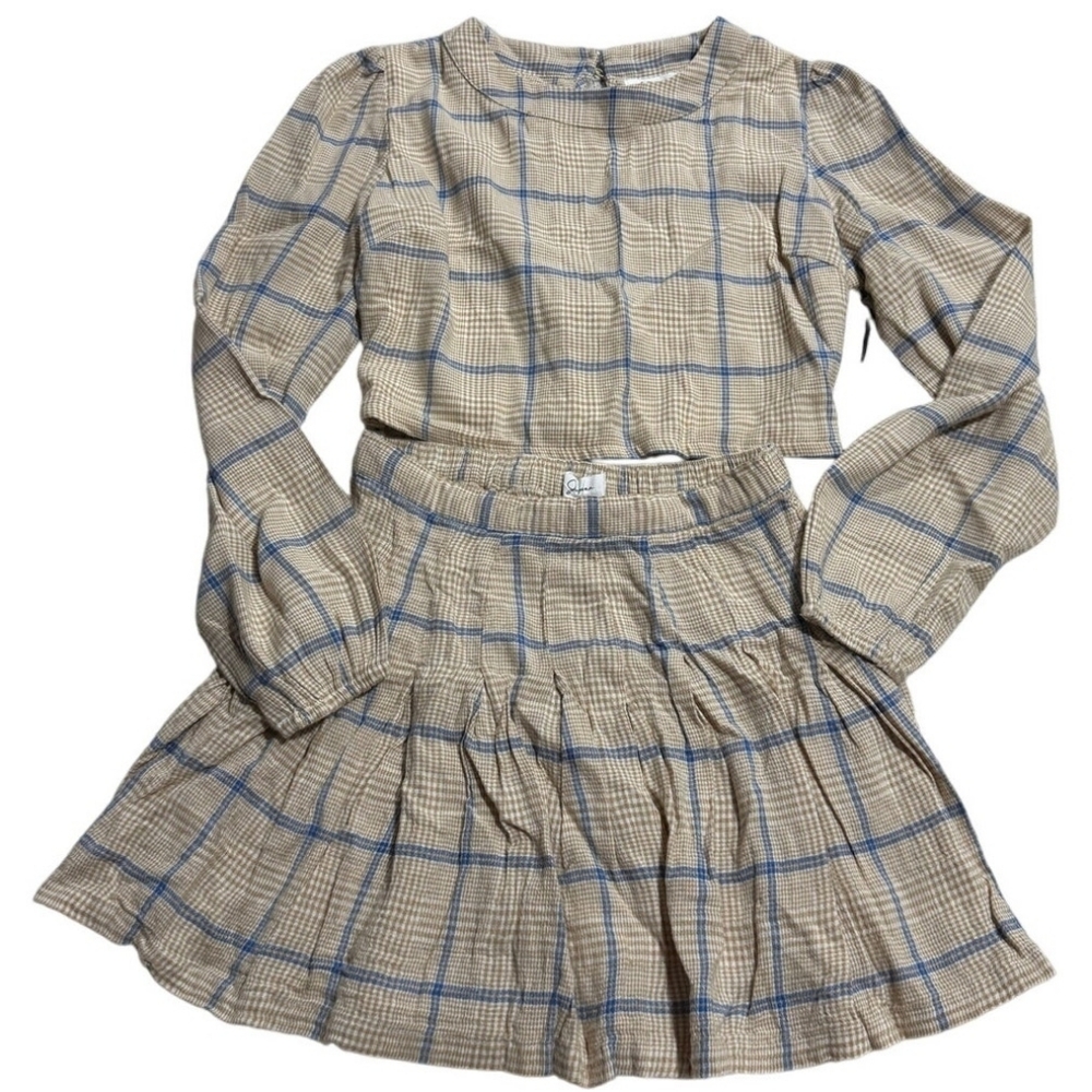 Plaid Mini Skirt And Cropped Long Sleeve Set